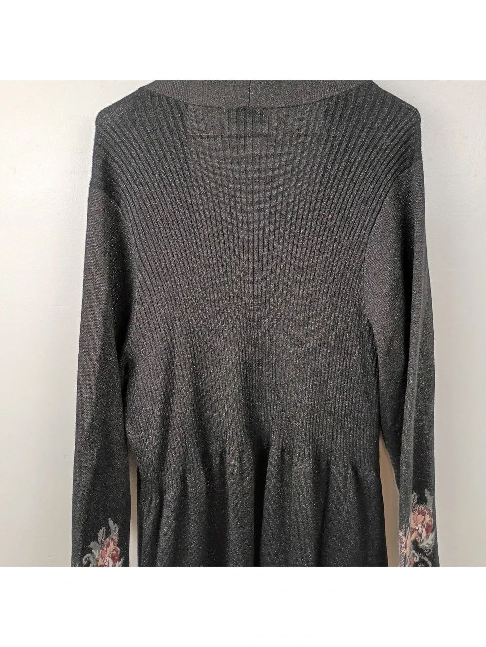 Christopher & Banks Women's Long Sweater Cardigan Open Front Embroidered 2X
